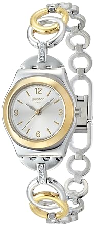 Swatch Ring Bling Silver Dial Two Tone Stainless Steel Womens Watch YSS286G