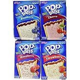 Pop Tarts Variety Pack, Frosted FRUIT Flavors: Strawberry, Blueberry, Cherry, and Raspberry. Bundle of 4-8 Count Boxes, 1 of Each Flavor. Great Care Package or Gift