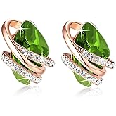 Leafael Wish Stone Stud Earrings with Birthstone Crystals, 18K Rose Gold Plated or Silver-tone