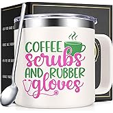 Gtmileo Nurse Gifts for Women, Coffee Scrubs&Rubber Gloves Nurses Insulated Coffee Mug, Christmas Nurse Gifts for Nurses Female Women Nursing Students (14OZ, Beige)