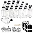 24Pack 2 oz Small Clear Glass Bottles with Lids & 4 Funnels&32 Labels,Shot Bottles with Caps for Juice,Wellness,Ginger Shots,Whiskey,Vanilla Hot Sauce,Oils,Mini Travel Essential Bottles,NO Leakage
