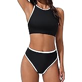 SUUKSESS Women High Waisted Bikini Sets High Neck Sporty Two Piece Swimsuits