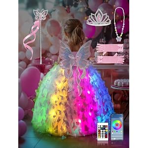 BLINGCOS Princess Costume for Girls, Colorful Light Up Toddler Dress with Accessories kit for 3-9 Girls, handle ＆ App Control
