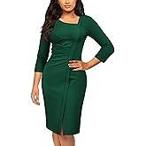 AISIZE Women's Retro 3/4 Sleeve Ruched Elegant Business Pencil Sheath Dress