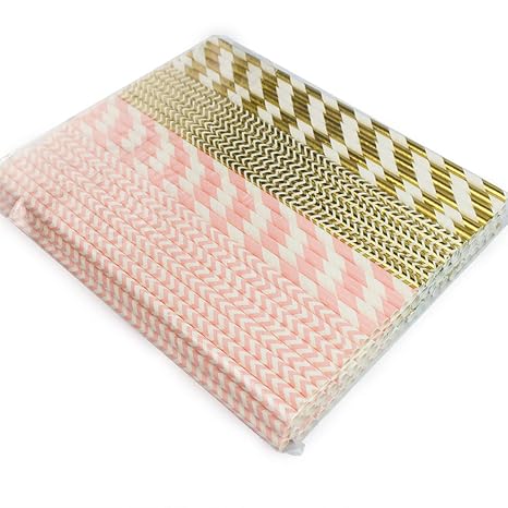 Amazon Com Paper Straws 100 Pack Biodegradable Striped Drinking