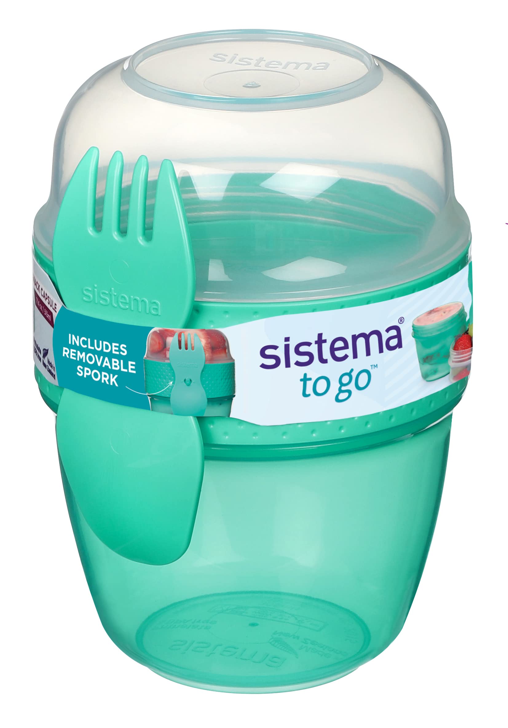 Sistema Snack Capsule To Go | with 2 Compartments & spork | 515 ml | Minty Teal