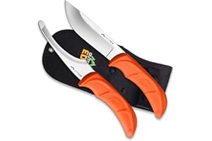 OUTDOOR EDGE JaegerPair, 3-Piece Hunting Knife Combo Set for Processing Big Game with Fixed Blade Drop-Point Skinner, Gutting Knife and Nylon Belt Sheath