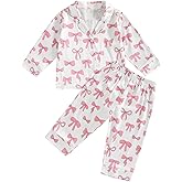 DuAnyozu Toddler Girl Pjs Christmas Pajamas For Toddler Girls Little Kids Long Sleeve Sleepwear Button Down Satin Pajama Set