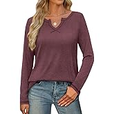 Micticsi Womens V Neck Long Sleeve T Shirts Casual Loose Fit Fall Tops Trendy 2024