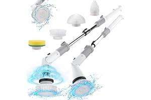 SWTROOM Electric Spin Scrubber, Cordless Power Brush Floor Scrubber with Adjustable Extension Arm and 4 Replaceable Bathroom Cleaning Brush Heads, Ideal for Tub, Tile, and Floor Cleaning