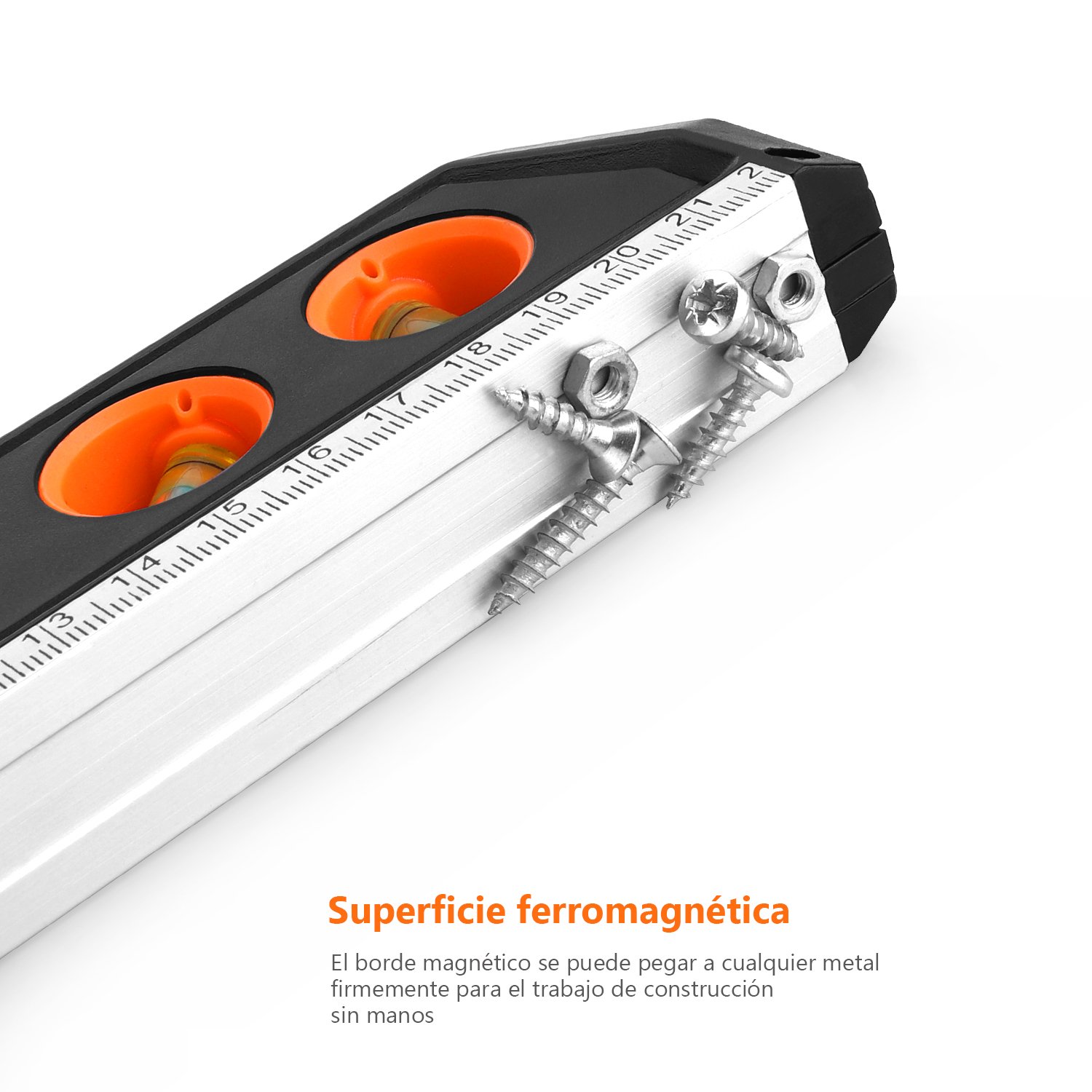 Nivel de burbuja, TACKLIFE -MT-L05-230mm Nivel torpedo magnética, Nivel tubular industrial con tres formas de medición para medir horizontal y vertical, 45 °de ángulo, con Agujero de Suspensión