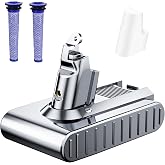 JUNWOOD 10000mAh Replacement for Dyson V6 Battery 21.6V Lithium VTC4 SV03 SV04 SV05 SV06 SV07 SV09 DC58 DC59 DC61 DC62 DC72 DC74 Absolute Animal Motorhead Slim Vacuum with 2 Filters (V6)