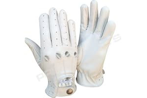 NEW TOP QUALITY REAL SOFT LEATHER MENS DRIVING FASHION RETRO GLOVES WHITE LARGE