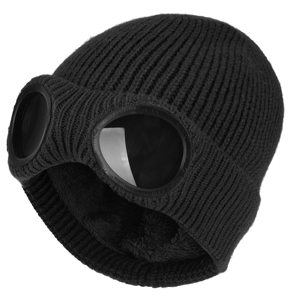 Vbiger Wintermütze Warm Beanie Cap Stretchy Strick Slouchy Beanie mit abnehmbaren Gläsern und Plüsch Futter, geeignet für Shopping Reisen und Outdoor Aktivitäten