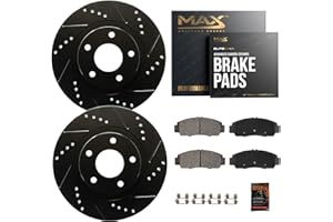 Max Advanced Brakes Rear Brake Kit Compatible With 2006-2010 2011 2012 2013 Lexus IS350 IS250 w/Vented Rear Rotors Replacement Drilled Slotted Black Coated Disc Brake Rotors and Ceramic Brake Pads