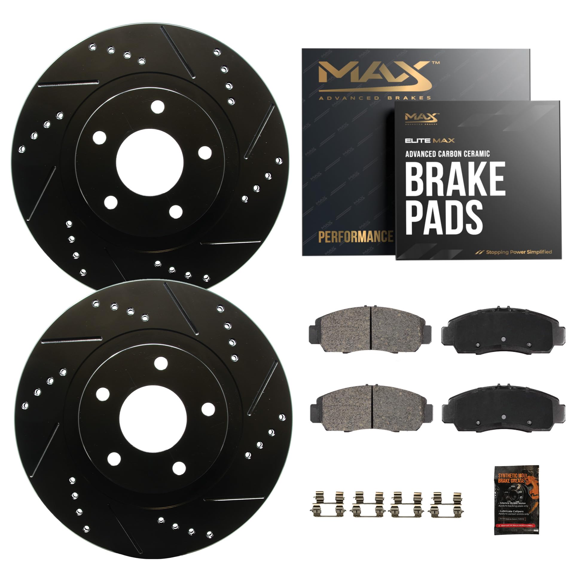 MAX Advanced Brakes - Rear Brake Kit for 2019-2023 Ram 1500| Carbon Ceramic Brake and Rotor Kit| Drilled Slotted Brake Rotors Image