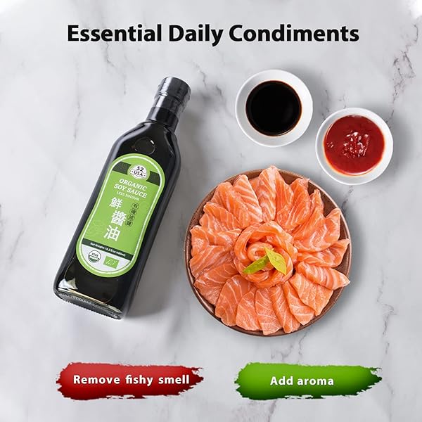 52USA ORGANIC SOY SAUCE LOW SODIUM, 16.2OZ(480ML), USDA ORGANIC, NATURALLY BREWED DARK SOY SAUCE, PURE INGREDIENTS, MARINADE FOR MARINATING FISH, MEAT & ROASTED VEGETABLES
