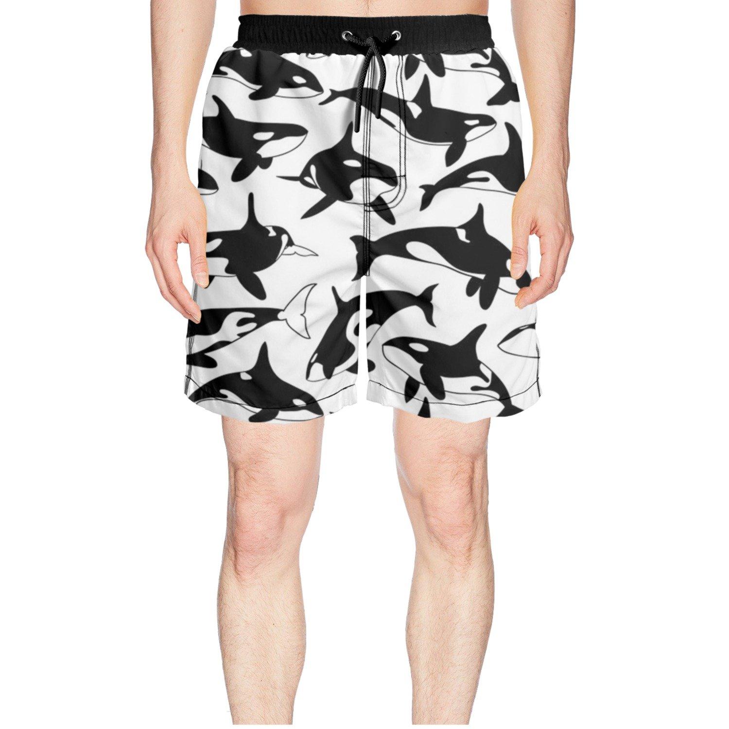 Juliuse Marthar Men’s Black and White Orca Whales Fashion Swimming