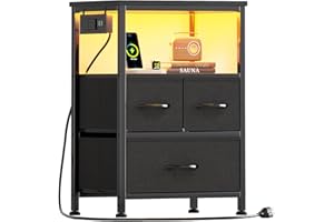 Flrrtenv Dresser for Bedroom, Night Stand with Charging Station and LED Light Strips, Nightstand with Drawers, Table de Cheve
