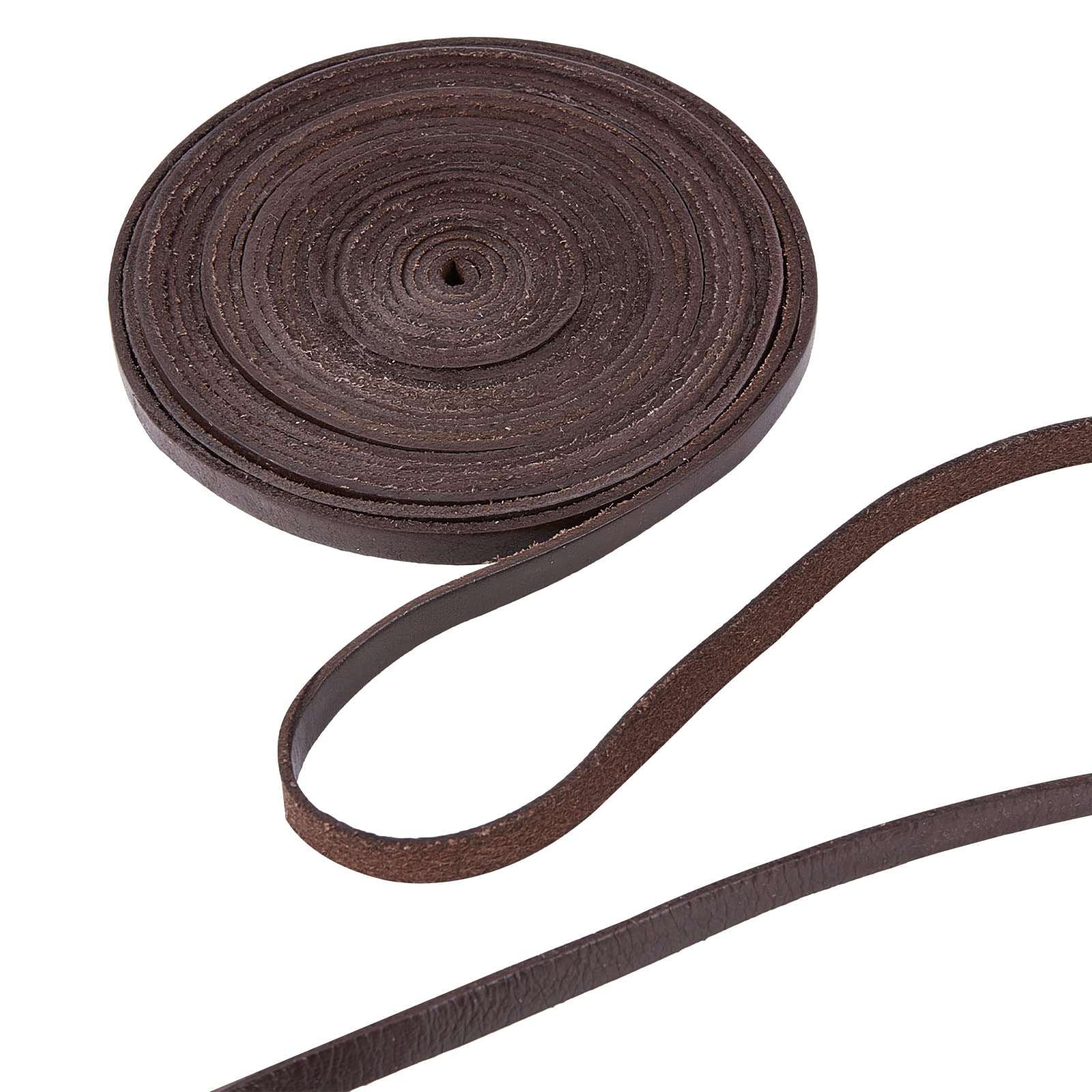 GORGECRAFT 5.5Yds 8mm Flat Genuine Leather Cord Natural Leather String Lace Strips Full Grain Cowhide Braiding String Roll for Jewelry Making DIY Craft Braided Bracelets Belts Keychains(Dark Brown)