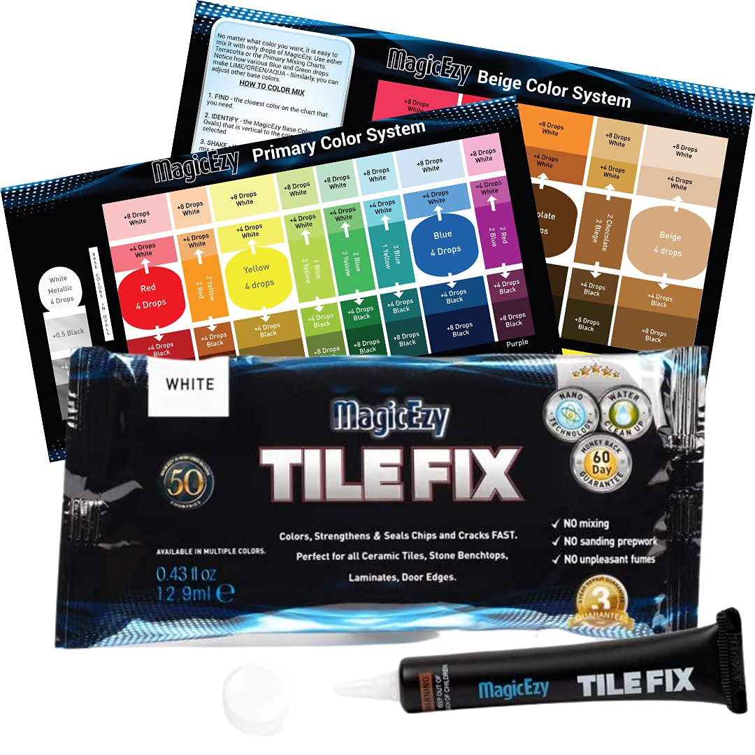 MagicEzy Tile Fix: Ceramic Tile Scratch Repair | Porcelain Crack Repair | Touch Up Tile Filler for Bathroom Floor Tiles (White)