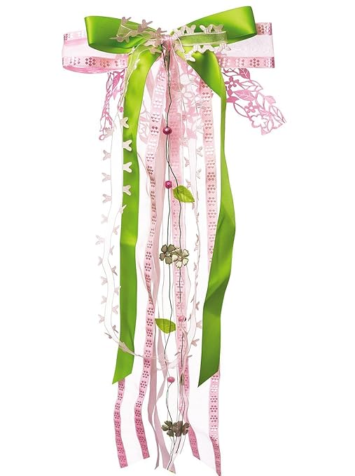 alles-meine.de GmbH große 3-D Schleife - 24 cm breit u. 55 cm lang - rosa / pink - grün - Geschenkschleife / Geschenkband mit