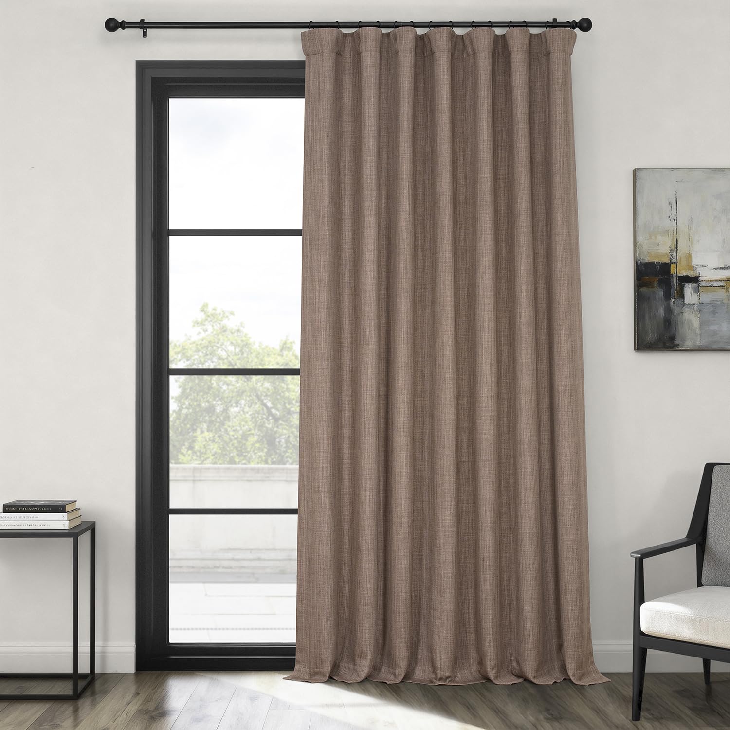 HPD Half Price Drapes - Faux Linen Curtains for Living Room (1 Panel) - 100W x 84L - Extra Wide Textured Room Darkening Curtains for Bedroom 84 Inches Long - Drapes for Home Decor, Dutch Cocoa Image