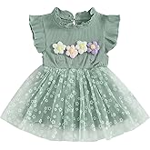 Toddler Baby Girl Dress Tulle Patchwork Floral Print Ruffle Sleeve Mock Neck Dresses Cute Infant Clothes Summer Outfit