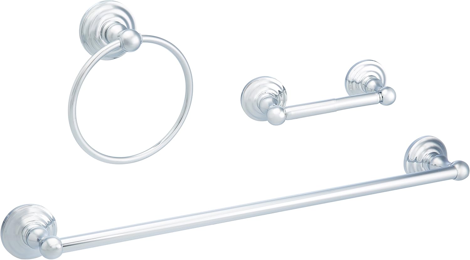 AmazonBasics Traditional Bathroom Accessories Set 3 Piece Chrome
