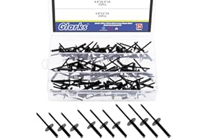 Glarks 75Pcs 3/16" x 5/8" / 13/16" / 1" Black Large Flange Blind Rivets Pop Rivets Assortment Set for Joining Metal Plate Pip