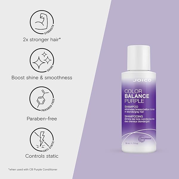 JOICO COLOR BALANCE PURPLE SHAMPOO | FOR COOL BLONDE, GRAY HAIR | ELIMINATE BRASSY YELLOW TONES | BOOST COLOR VIBRANCY & SHINE | UV PROTECTION | WITH ROSEHIP OIL & GREEN TEA EXTRACT | 1.7 FL OZ