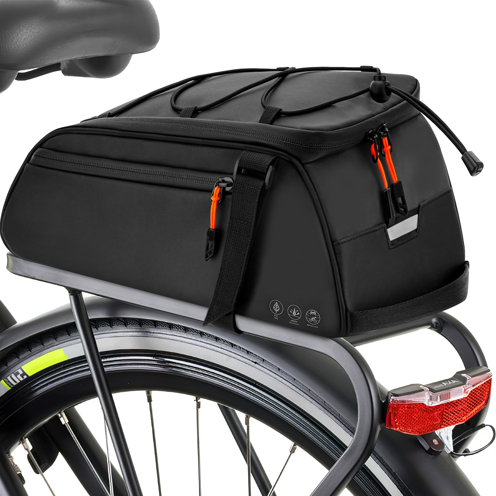 Shinkuro Bike Rear Rack Bag, 10L Bike Pannier Bag Waterproof, Bicycle Trunk Bags, Multi Pockets Cycling Rear Seat Storage bicycleBags, Bicycle Bags for Carrier with Reflective Area & Shoulder Strap