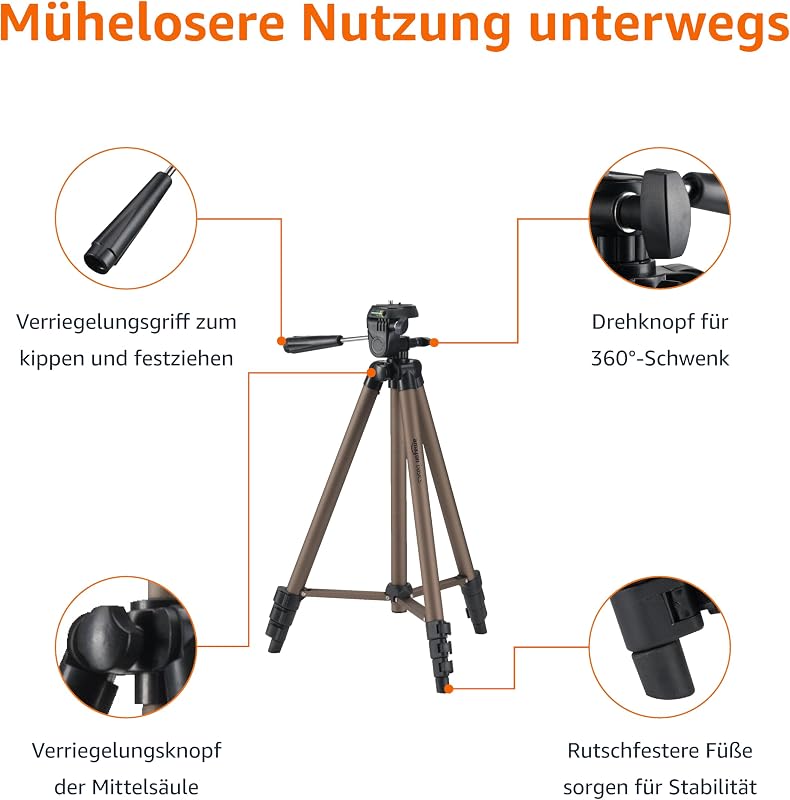 Kamerastativ, 127,0cm/50,0in, Leicht, mit Tasche, Höhenverstellbar, für DSLR-Kameras, Champagnerfarben