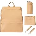 MIA + SOPHIA Leather Diaper Bag Backpack with USB Charging Port, Changing Pad, Stroller Straps, Bottle Holder (Brown Sophia)