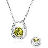 RANDES 925 Sterling Silver Horseshoe Necklace for Women Round Gemstone Birthstone Necklace Sapphire/Emerald/Ruby/CZ Horse Shoe Pendant Necklaces Jewelry Gift