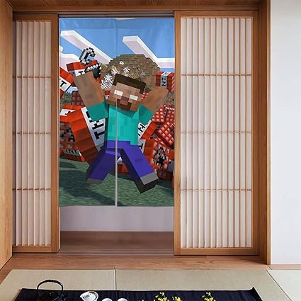 Amazon Zarker マインクラフト のれん 間切り 壁飾り ドアカーテン 遮光 カーテン 玄関 飲食店 出入り口 キッチン のれん オンライン通販