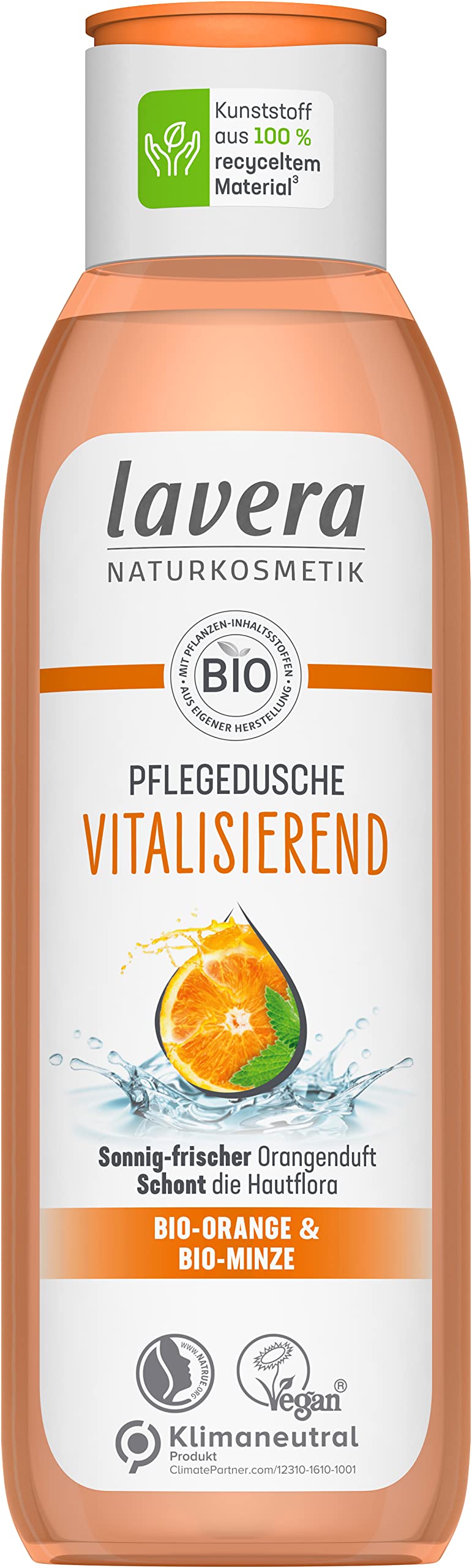 lavera Pflegedusche Vitalisierend - Bio-Orange & Bio-Minze - Naturkosmetik - vegan - Duschgel - pH-hautneutral - reinigt besonders sanft - 1 x 250 ml