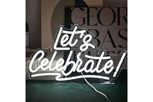 ineonlife Let's Celebrate Neon Sign White Letter LED Neon Lights for Bedroom Wall Decor Words USB Powered Neon Signs for Room Living Room Dining Room Bar Club Hotel Restaurant Party Wall Hanging Decoration