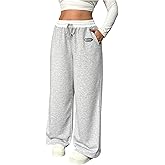 Verdusa Women's Plus Size Wide Leg Sweatpants Athletic Loose Long Pants with Pockets