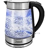 Zeppoli Electric Kettle - Glass Tea Kettle & Hot Water Boiler - Auto Shutoff (1.7L) & Boil-Dry Protection- Cordless with LED 