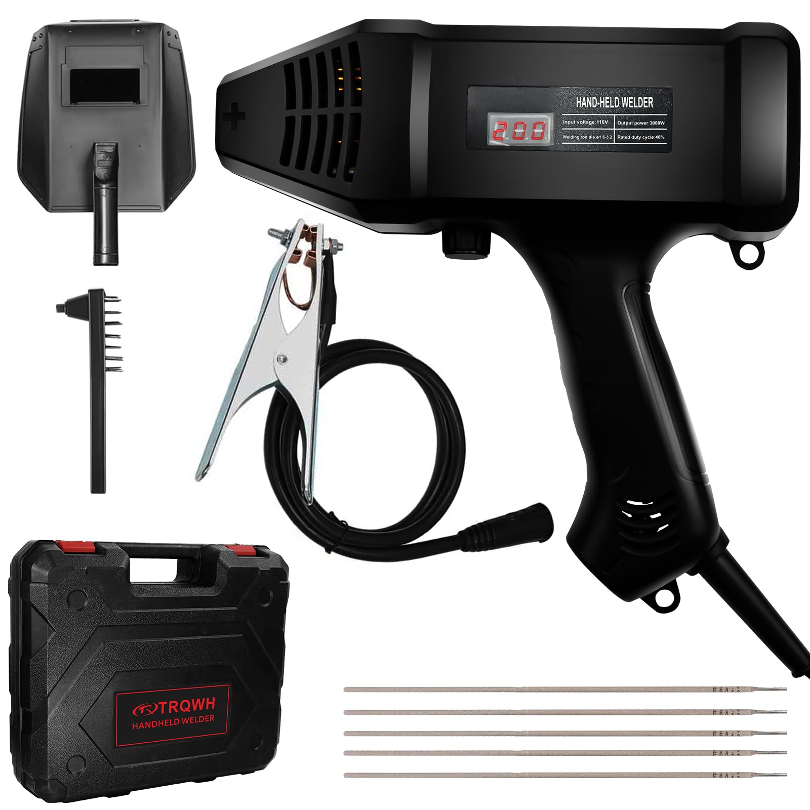 Photo 1 of TRQWH 200Amp Portable Welder Handheld MMA Welder Machine 110V ARC Hand Held Welding Machine Digital Display IGBT Inverter Fit for 1/16"-1/8" (1.6-3.2mm) All Size Rod Welding Kit, with Toolbox