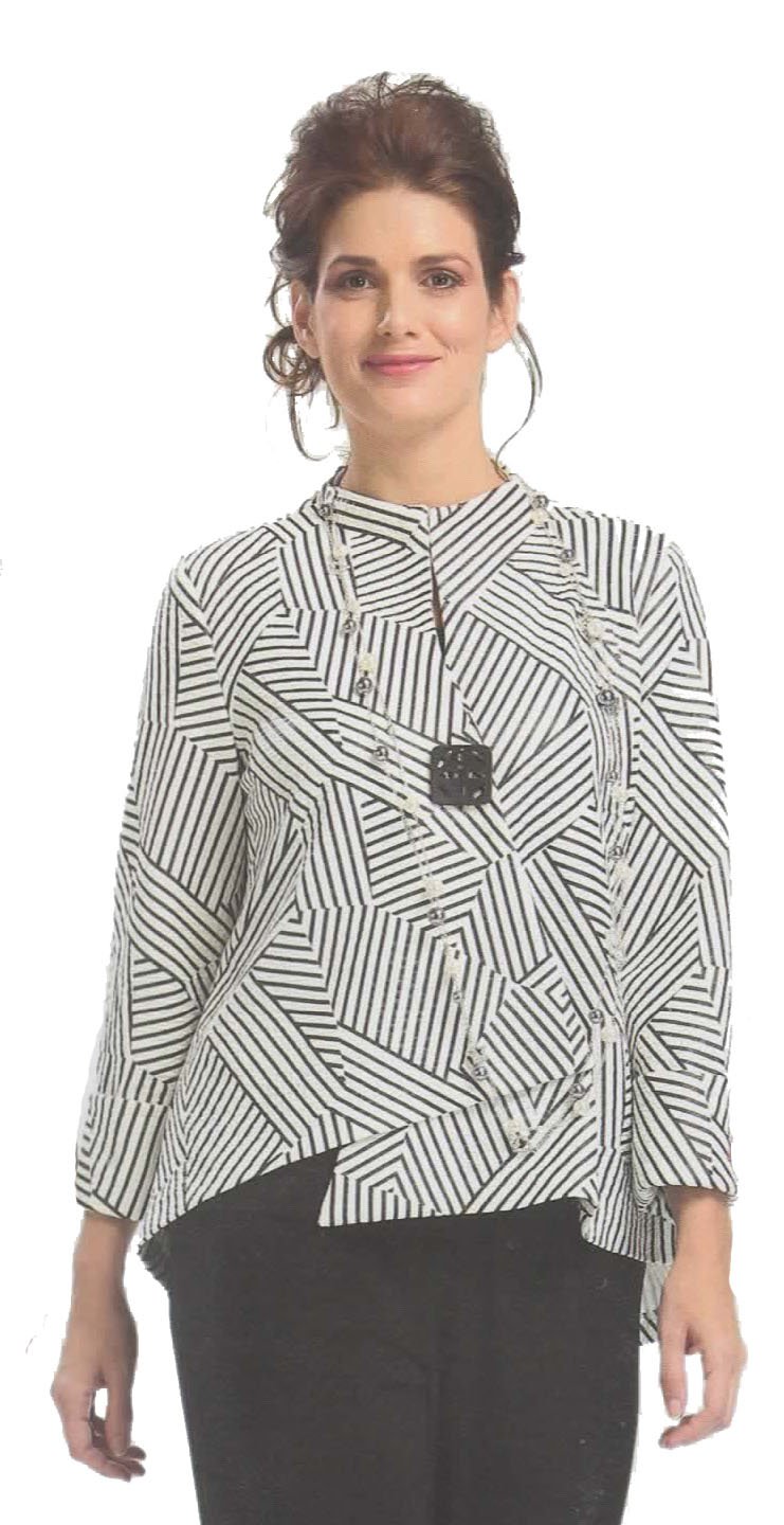 IC Collection Geo-Quiz Asymmetrical Front Jacket Single Button Blazer