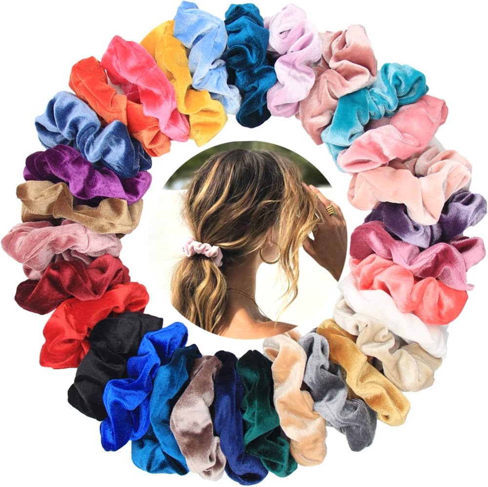 50 Pcs Hair Scrunchies Velvet Elastic Hair Bands Scrunchies Hair Ties Ropes Scrunchies for Women or Girls Simple Charm Style Hair Accessories