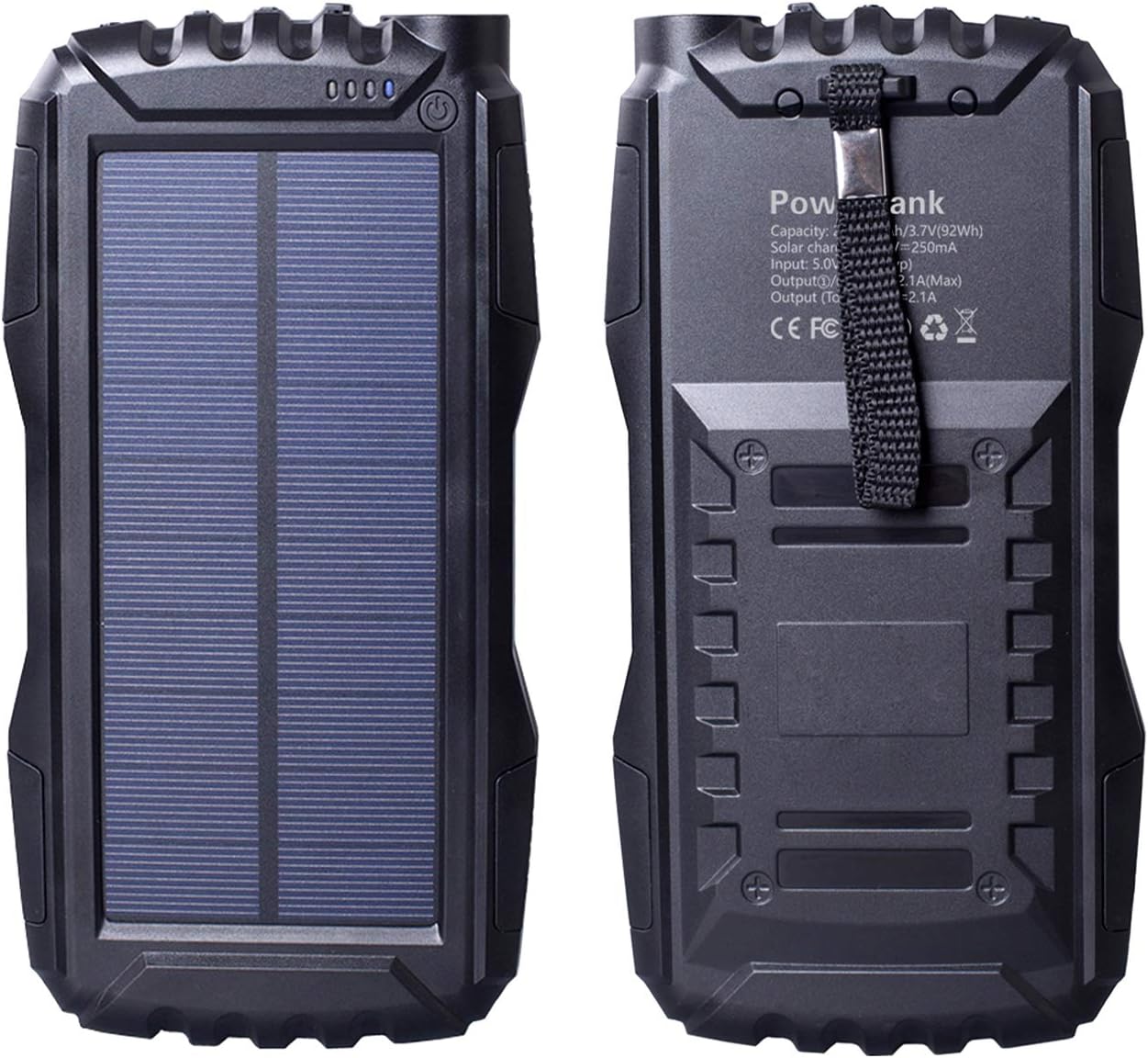 Solar Charger 25000mAh, Friengood Portable Solar Power Bank with Dual USB Port, Outdoor Solar Phone Battery Charger with LED Flashlight for iPhone, iPad, Android Cellphones and More (Black)