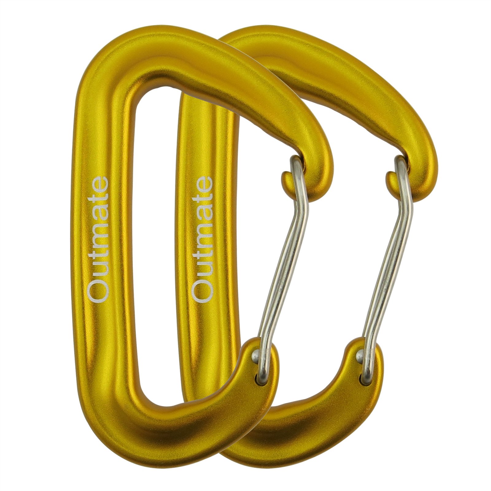 Outmate Carabiner Clip,12kN Aluminium Alloy Wiregate Carabiners,Heavy Duty Clips 2645lbs/1200kg,Perfect Gear for Hammocks Camping Hiking Keyring and Utility(Wire gate,2 Gold)