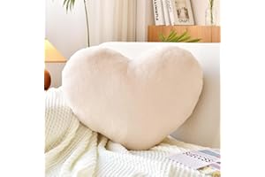 XVTRU Soft Heart Shaped Pillows, Cute Beige Heart Decorative Pillow, 12.9"x9.8" Heart Plush Cushion, Faux Rabbit Fur Room Decor Throw Pillow for Couch Bed Women Valentine's Day Xmas Gift