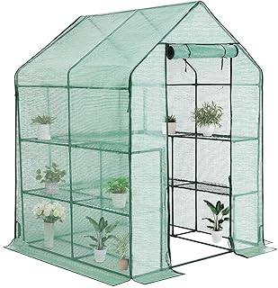 STREND PRO Foliengewächshaus für Tomaten 193x142x142cm (HxBxT), mit 8 Regaleneten, inkl. Folien, Grün Garten Tomatenhaus, Regal Foliengewächshaus, Zimmer Pflanzenhaus, Gewächshausfolie Frühbeet