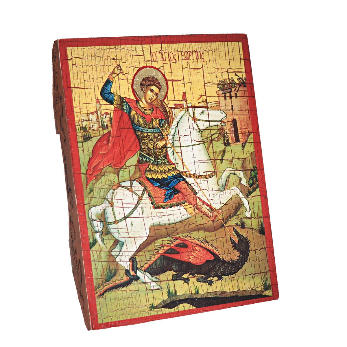 NKlaus Saint George on horseback, Christian wood icon 16x12,5cm handmade 37038