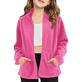 Haloumoning Girls Fleece Jacket Kids Zip Up Stand Collar Coat Fall Winter Outerwear with Pockets 5-14 Years