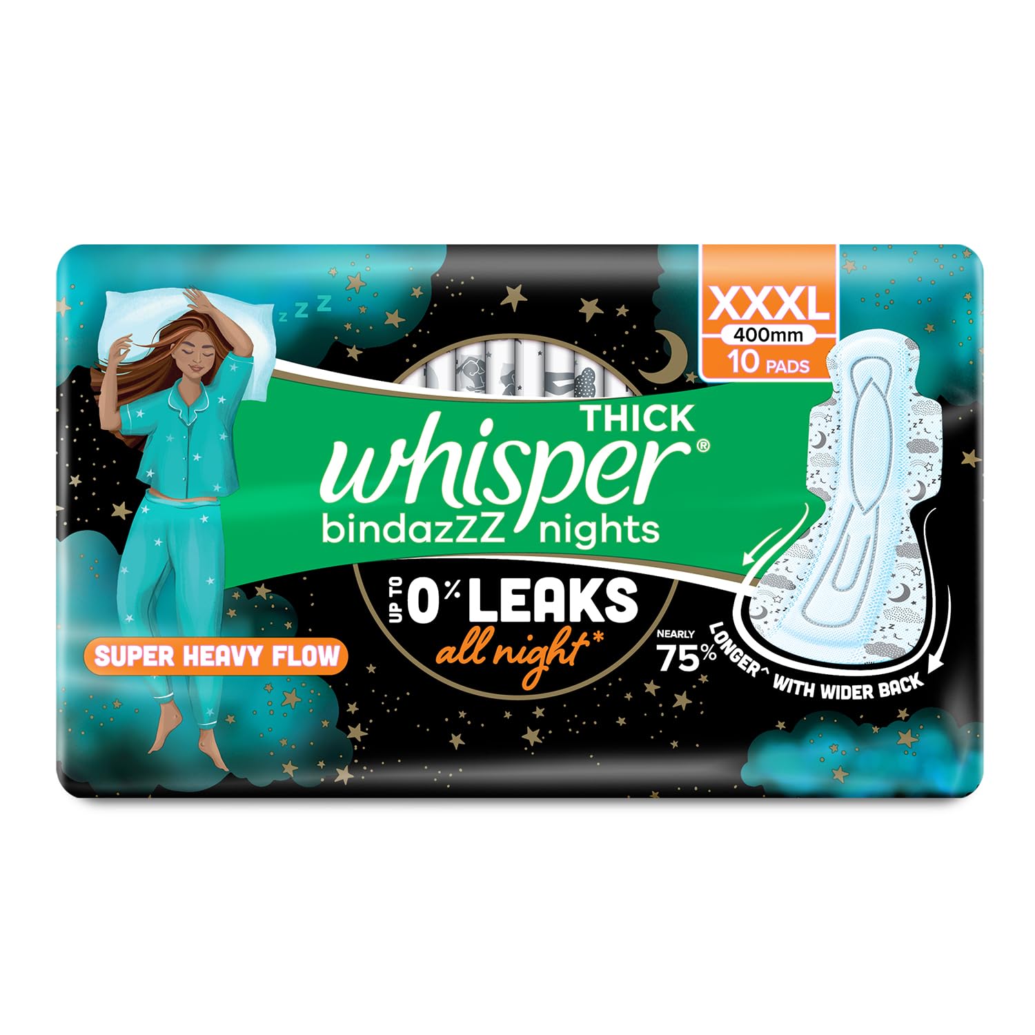 Whisper Ultra Nights XXXL 10 Pads - Bindazz Night Sanitary Pads